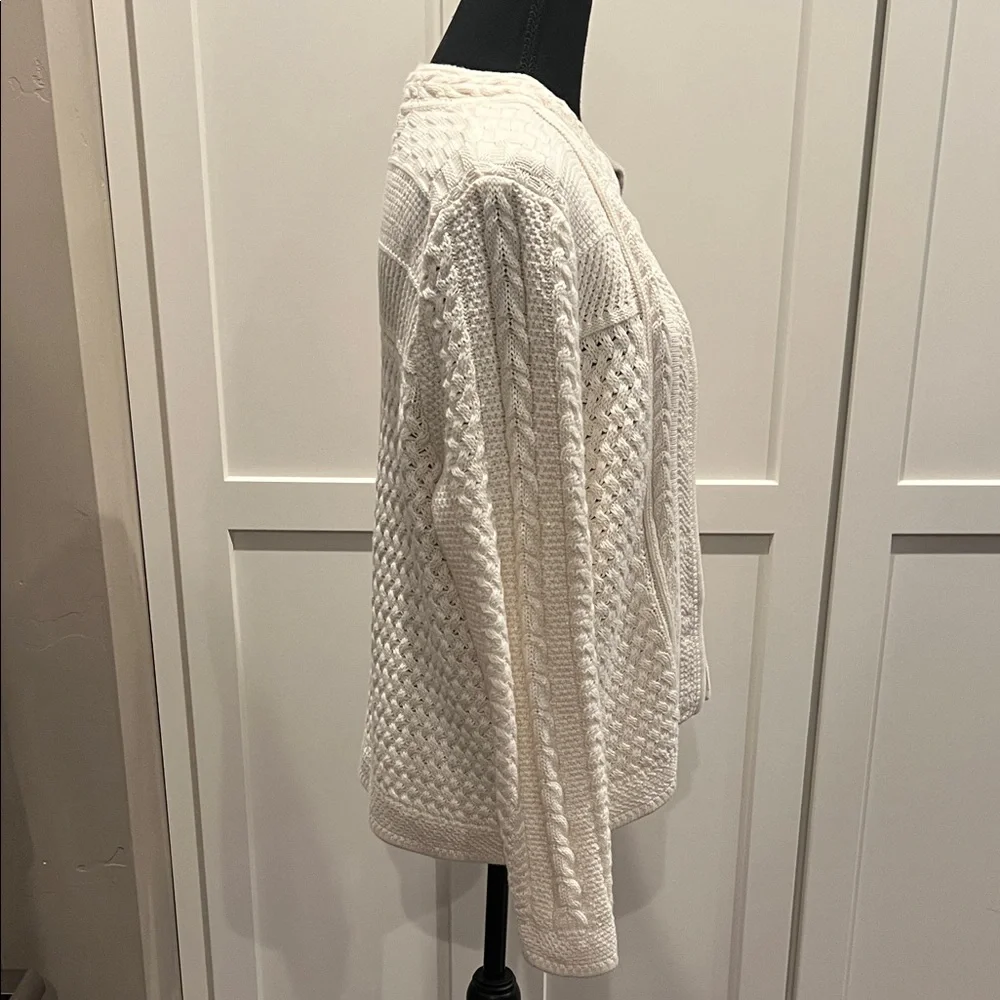 L.L. Bean Cream Cable Knit Cardigan Size MP - Picture 5 of 8